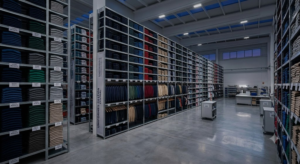 Nave industrial de producción textil, amplia y ordenada